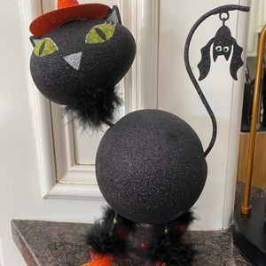 Pier 1 glitter cat bat Halloween vintage rare decor fabulous glitter